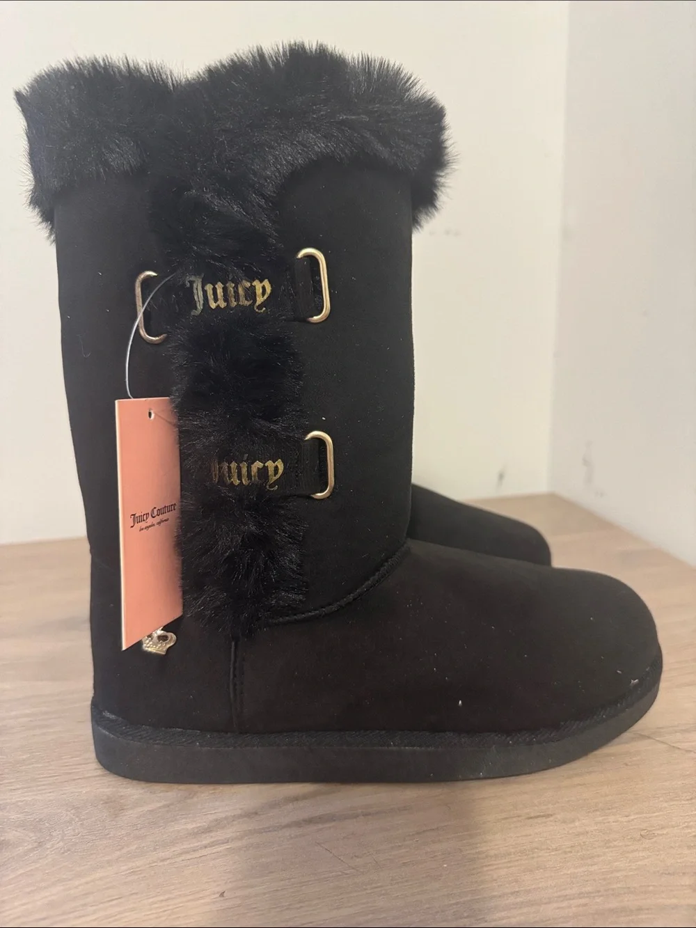 Juicy Couture Black Faux Fur Suede Mid-Calf Boots
